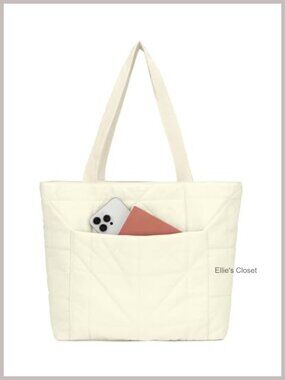 Quilted Puffer Tote Bag with Laptop Compartment, Zipper, Lightweight Work Tote
